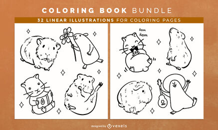 Páginas de diseño de libro para colorear de conejillo de indias