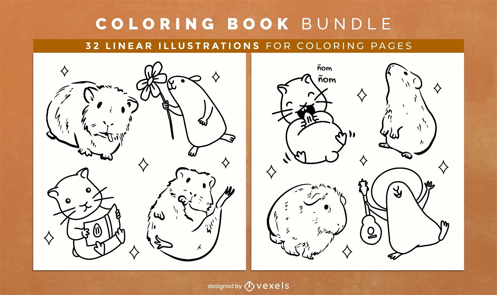 P?ginas de design de livro de colorir de cobaia