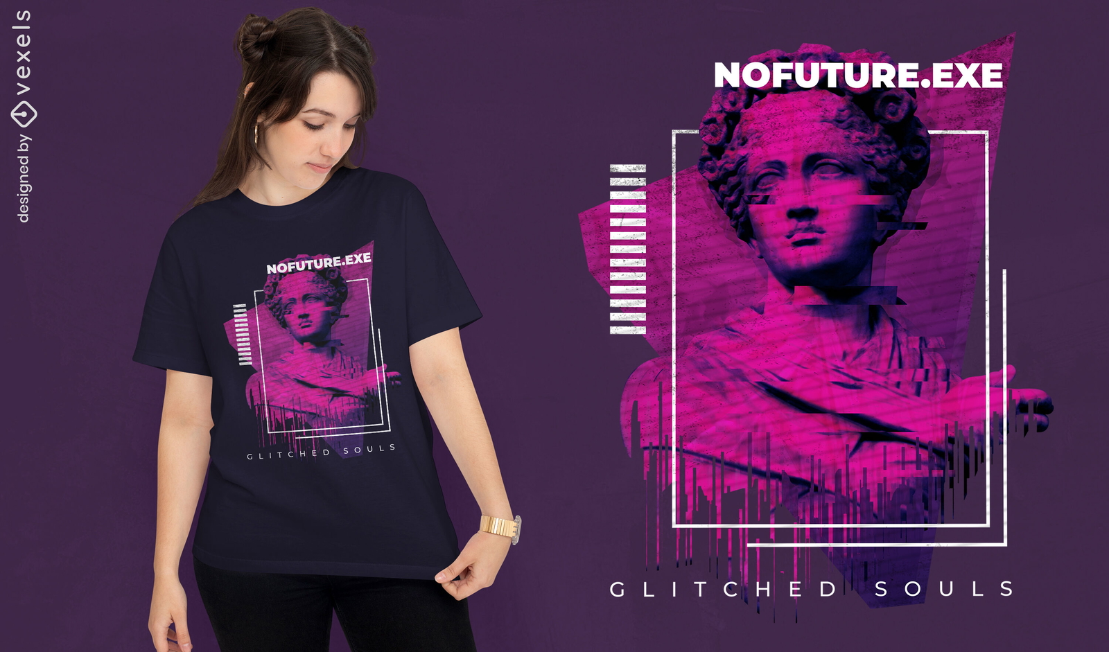 Design de camiseta com estátua emoldurada com falha