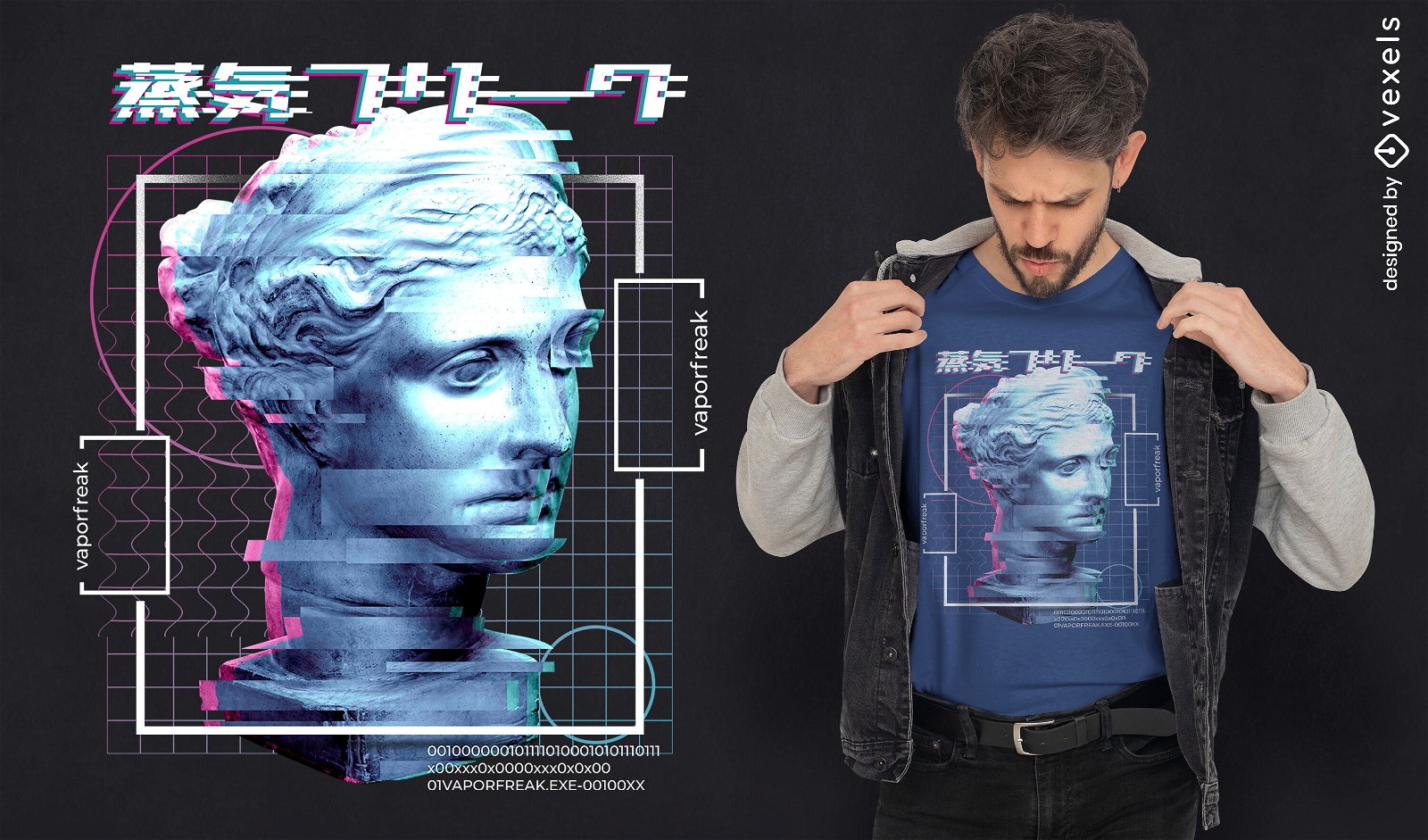 Glitch face statue t-shirt design