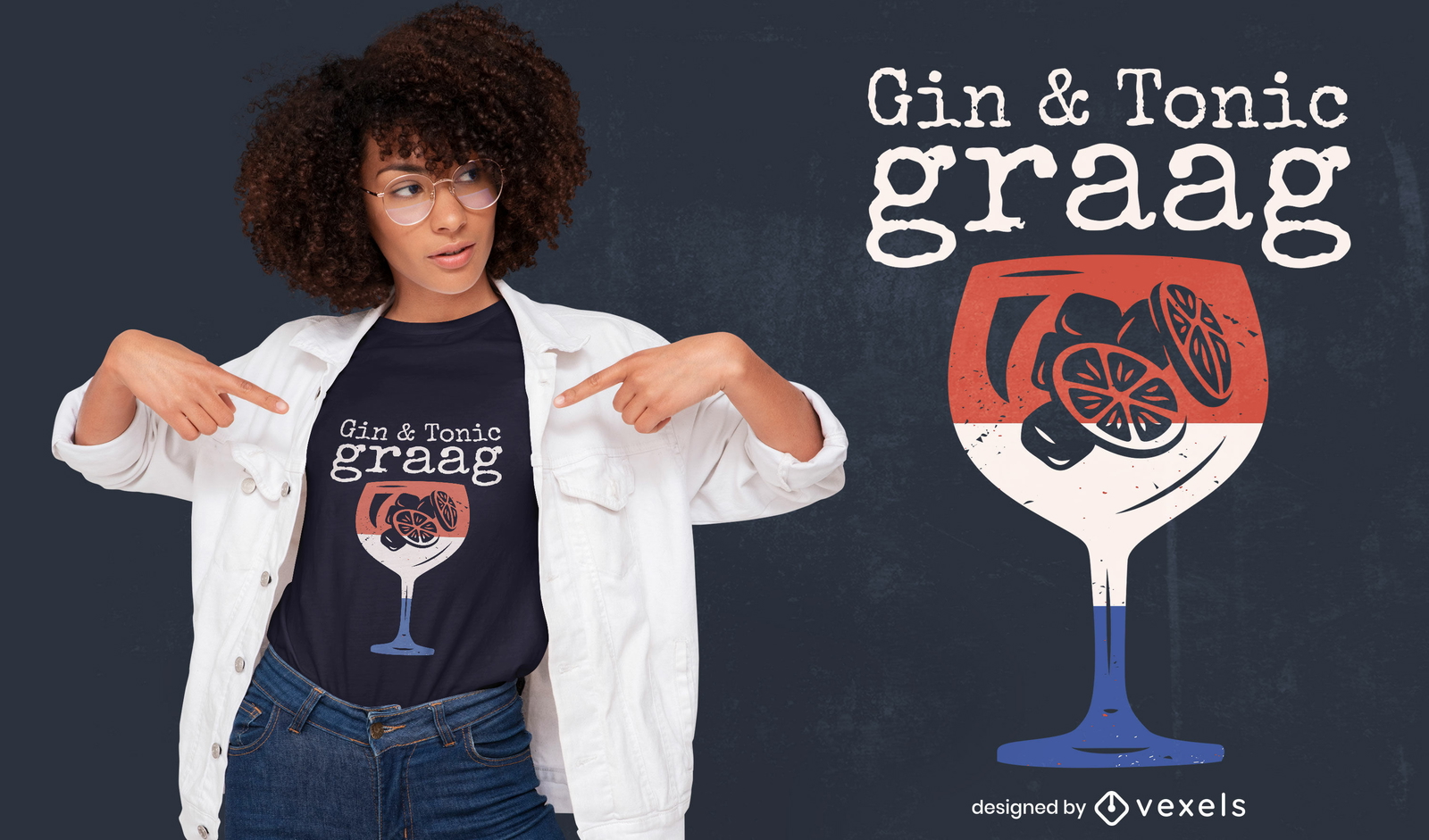 Bebida alcoólica de gin em design de camiseta de vidro