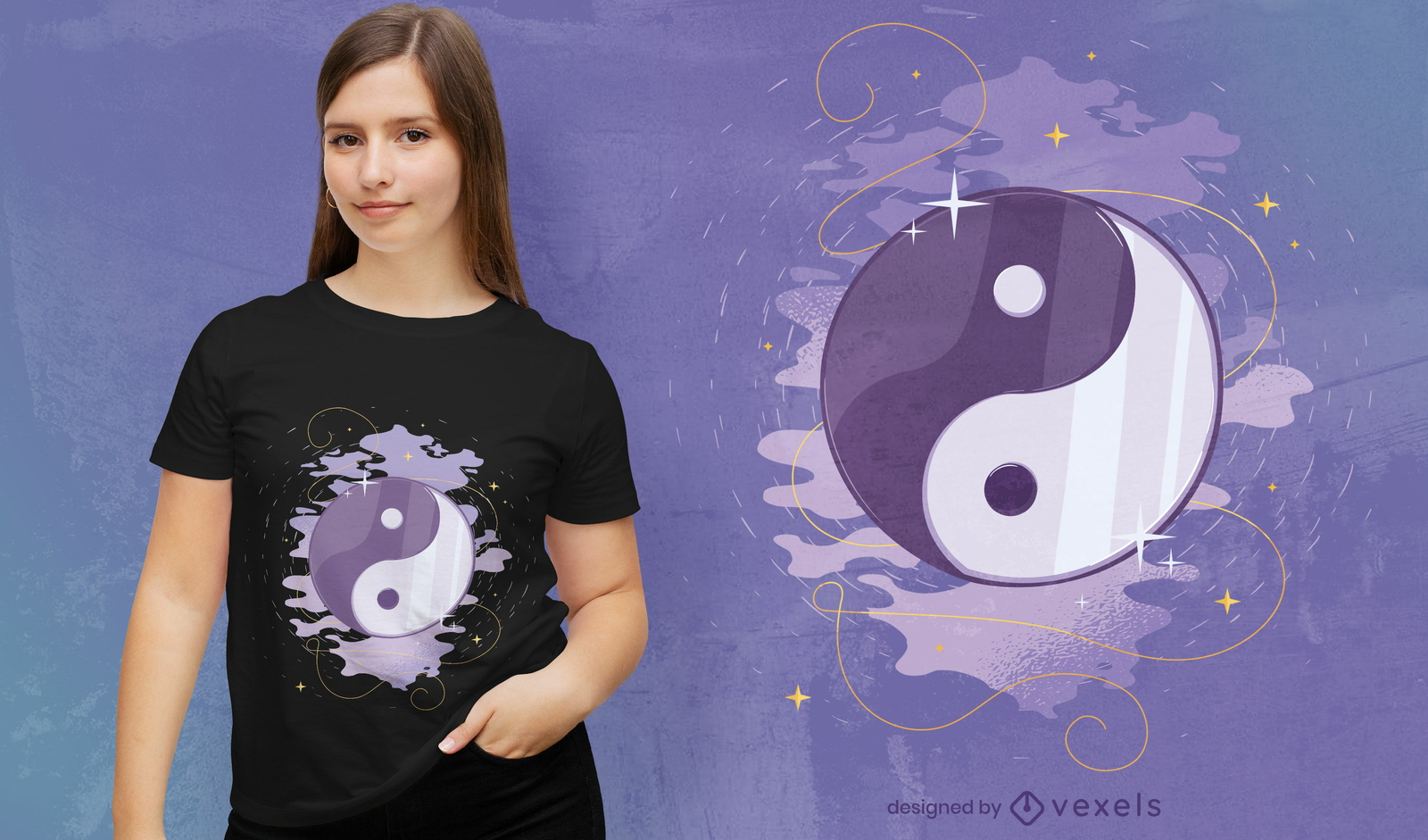 Diseño de camiseta de símbolo místico de yin yang