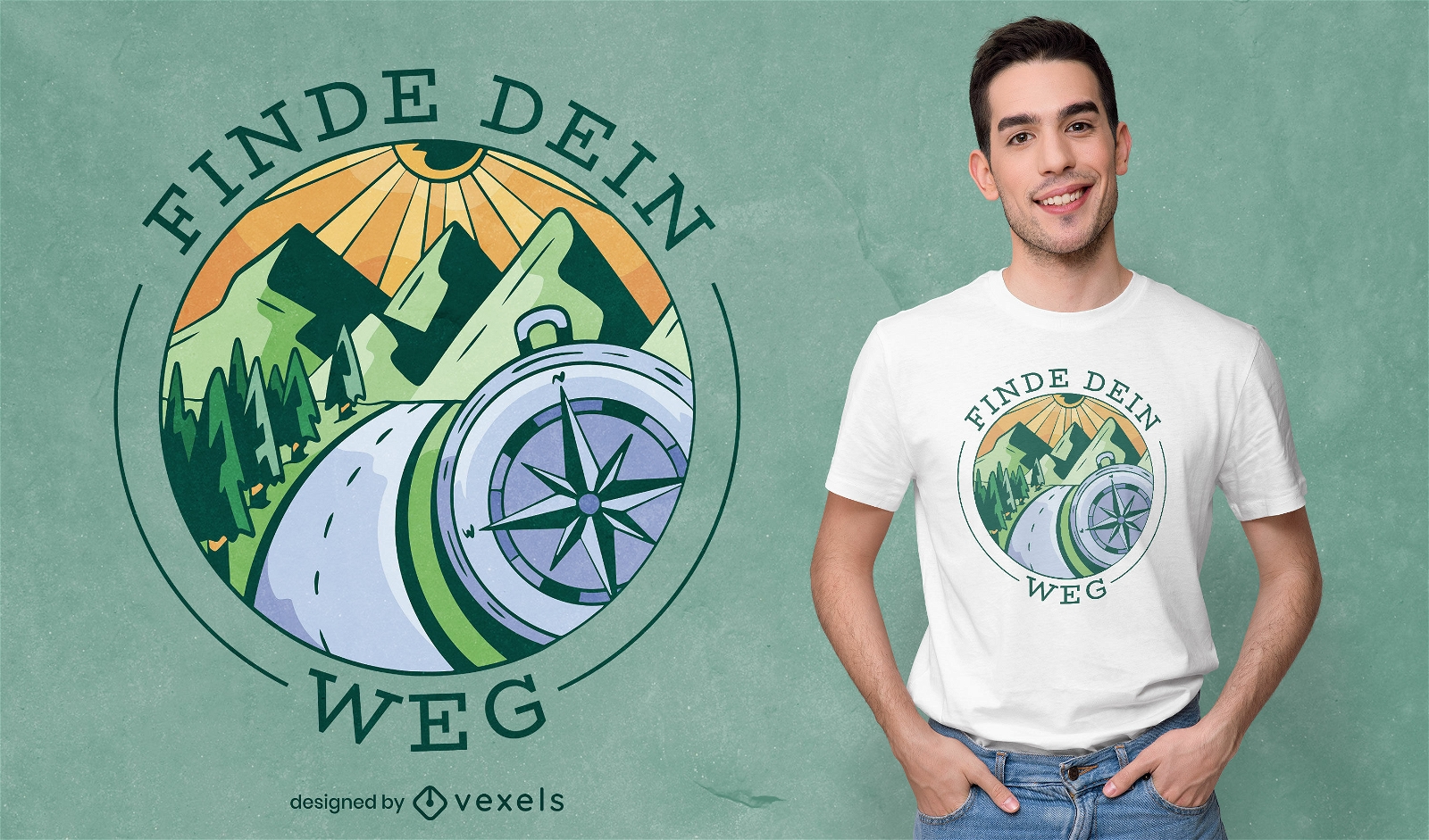 Mountain camping and compass t-shirt design