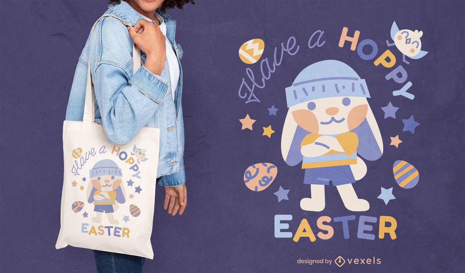 Easter bunny with hat tote bag design