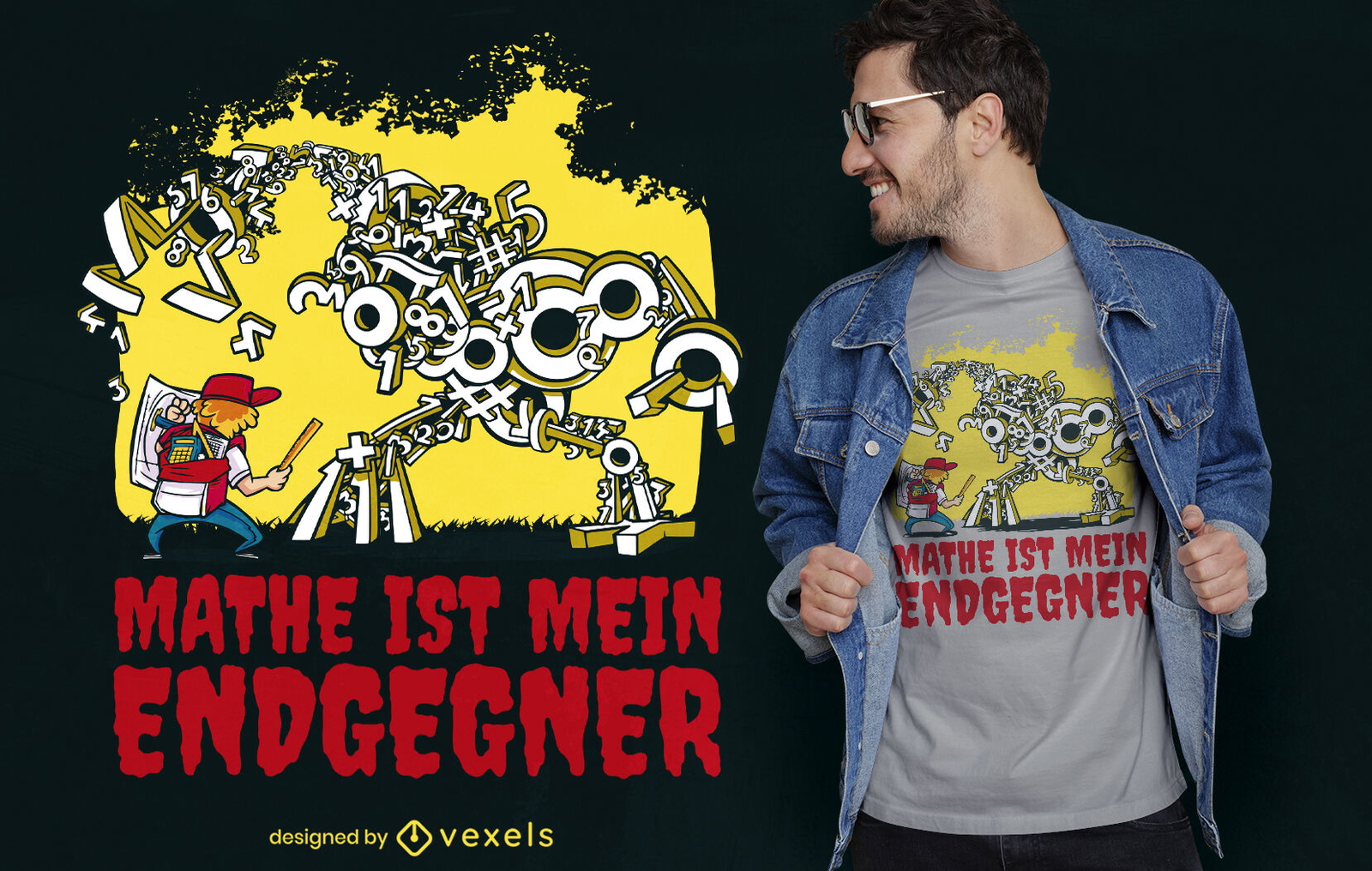 Junge, der Mathe-Monster-T-Shirt-Design kämpft