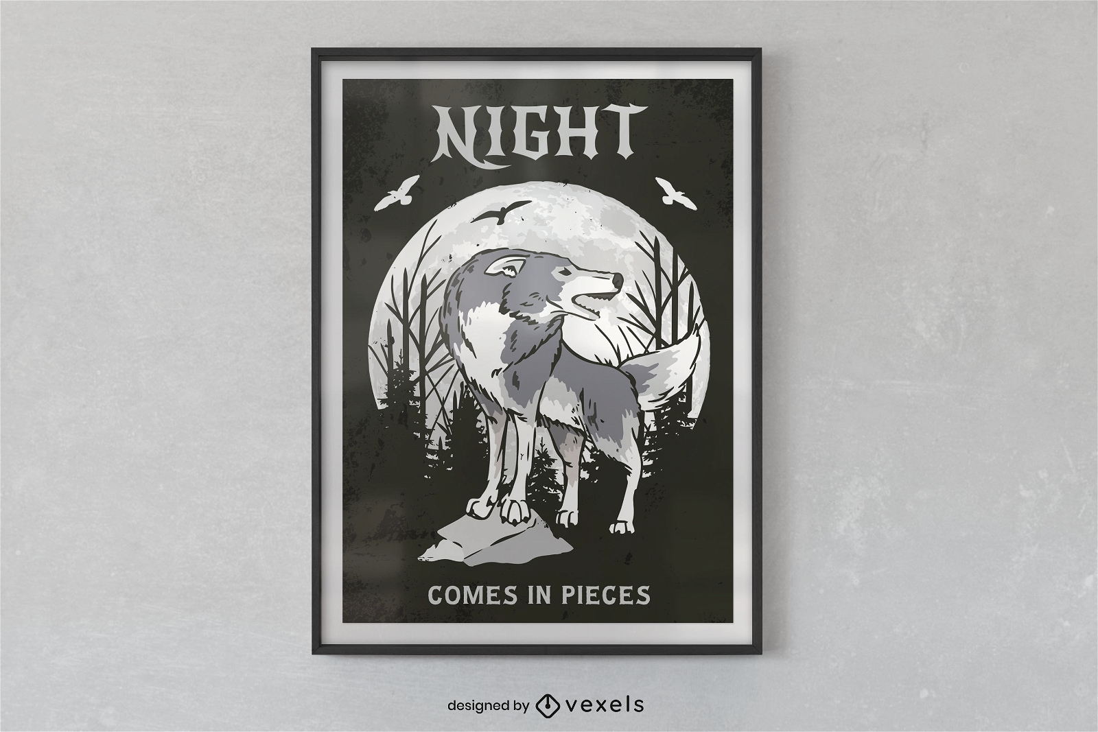 Design de cartaz de lobo da noite
