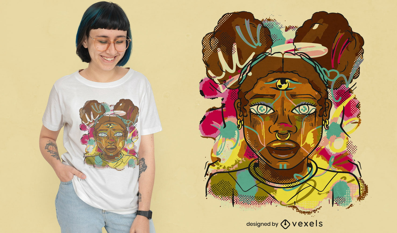 Aquarell-T-Shirt-Design der schwarzen Frau