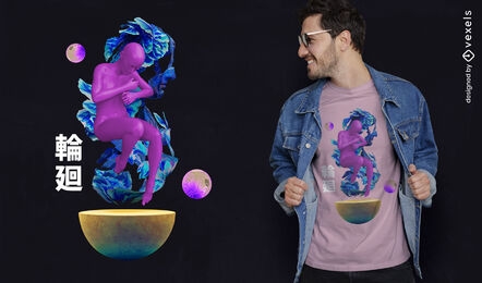 3D-Körper und Statue PSD-T-Shirt-Design