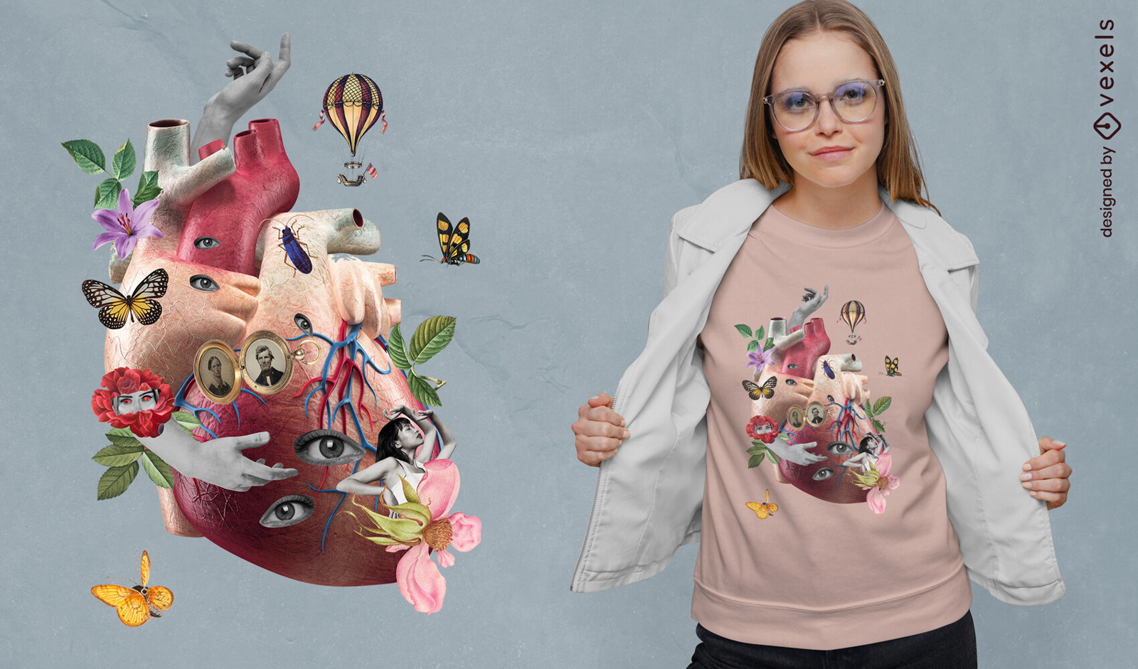 Menschliches Herz Collage T-Shirt-Design