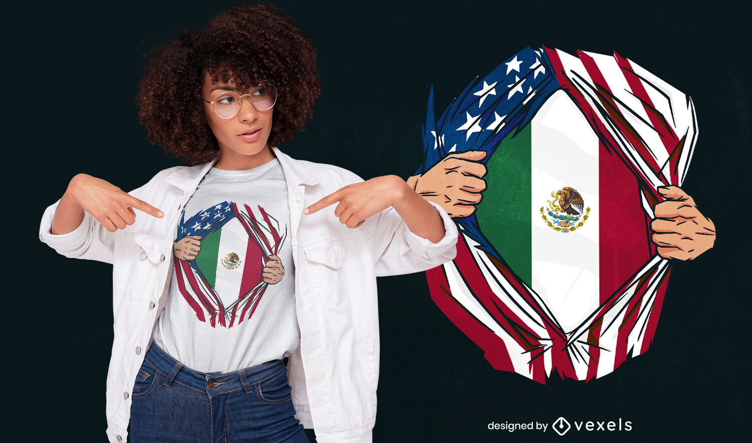 México e design de t-shirt de bandeira americana