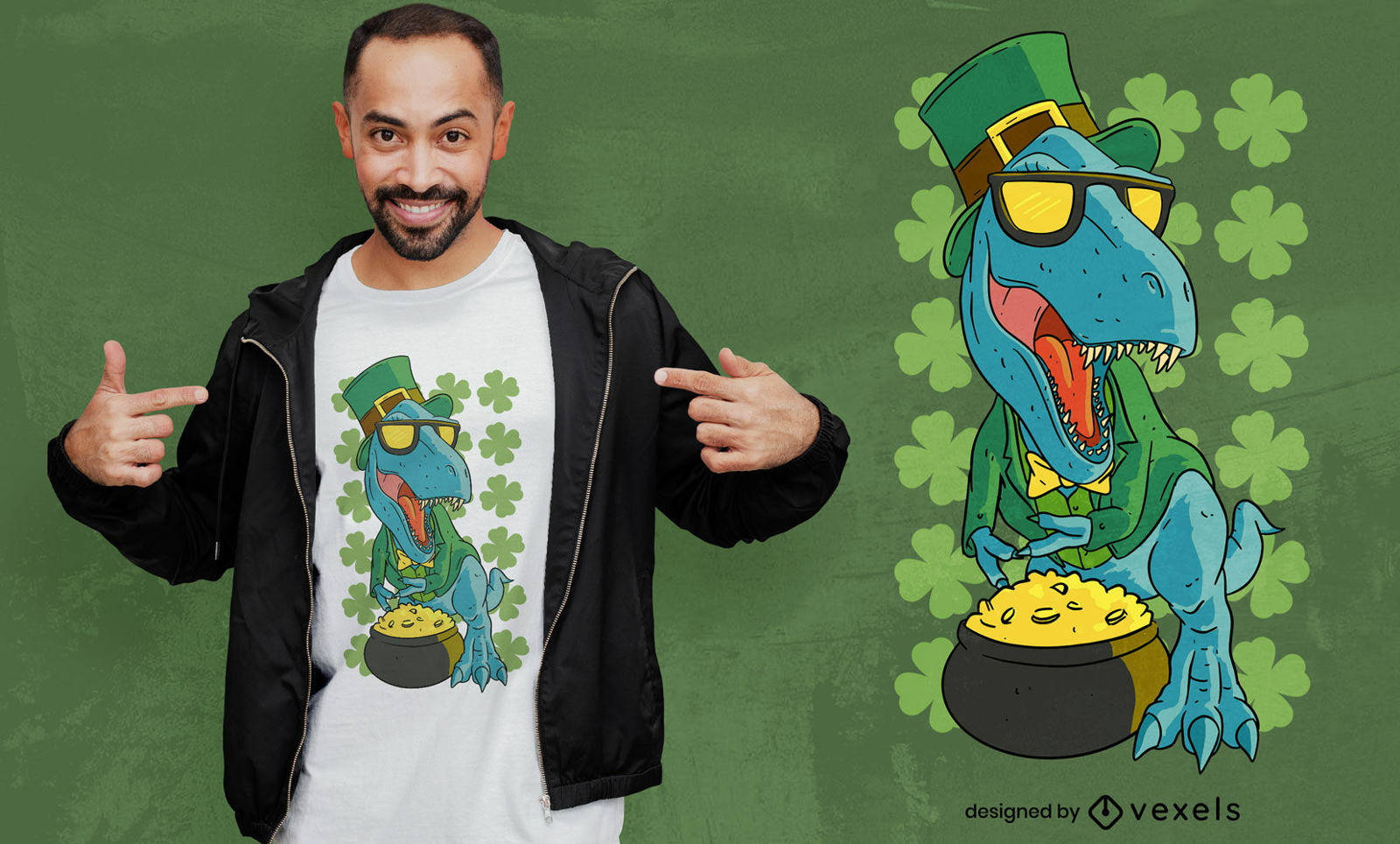 Design de camiseta de pote de ouro t-rex do dia de S?o Patr?cio