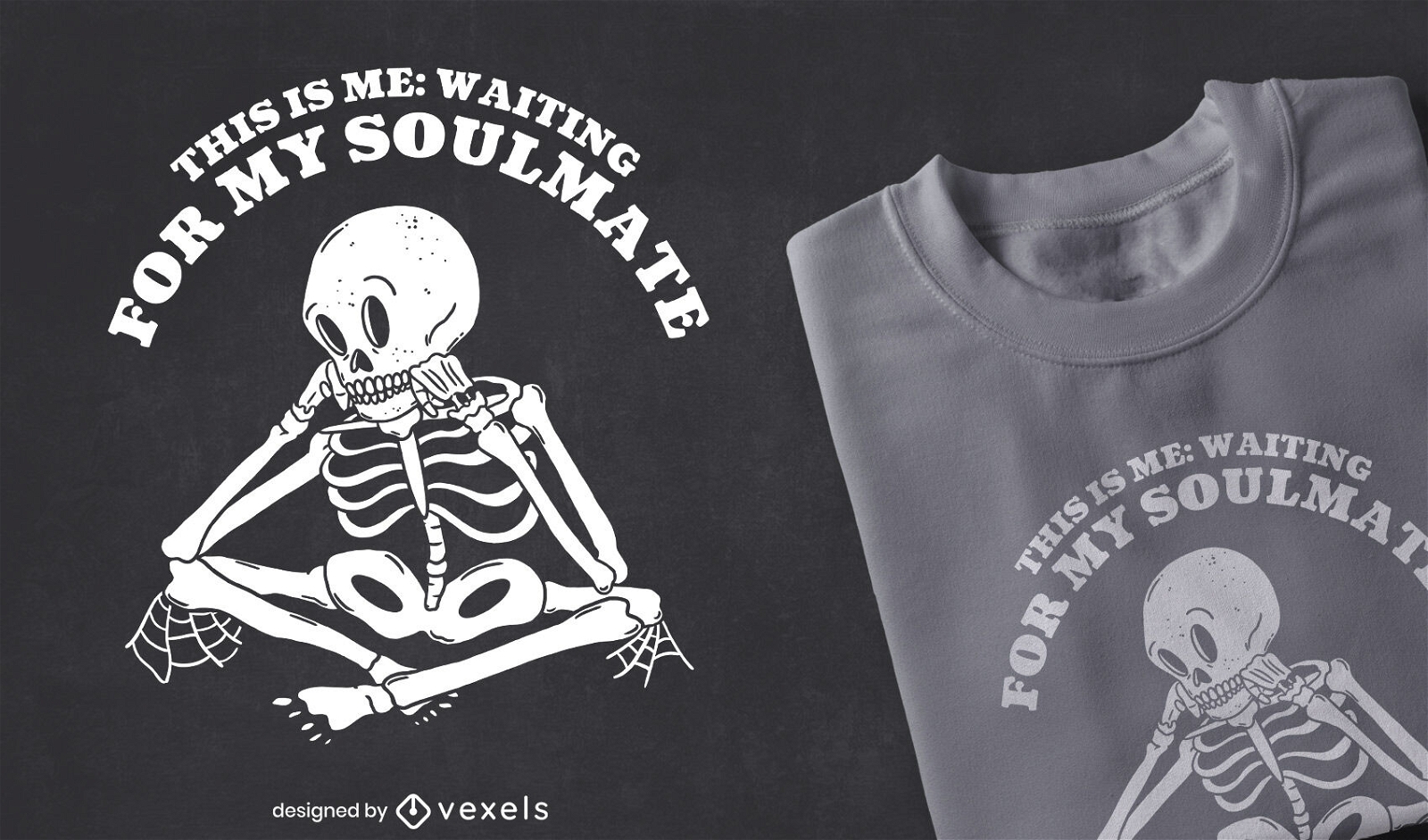 Esqueleto esperando diseño de camiseta de amor.