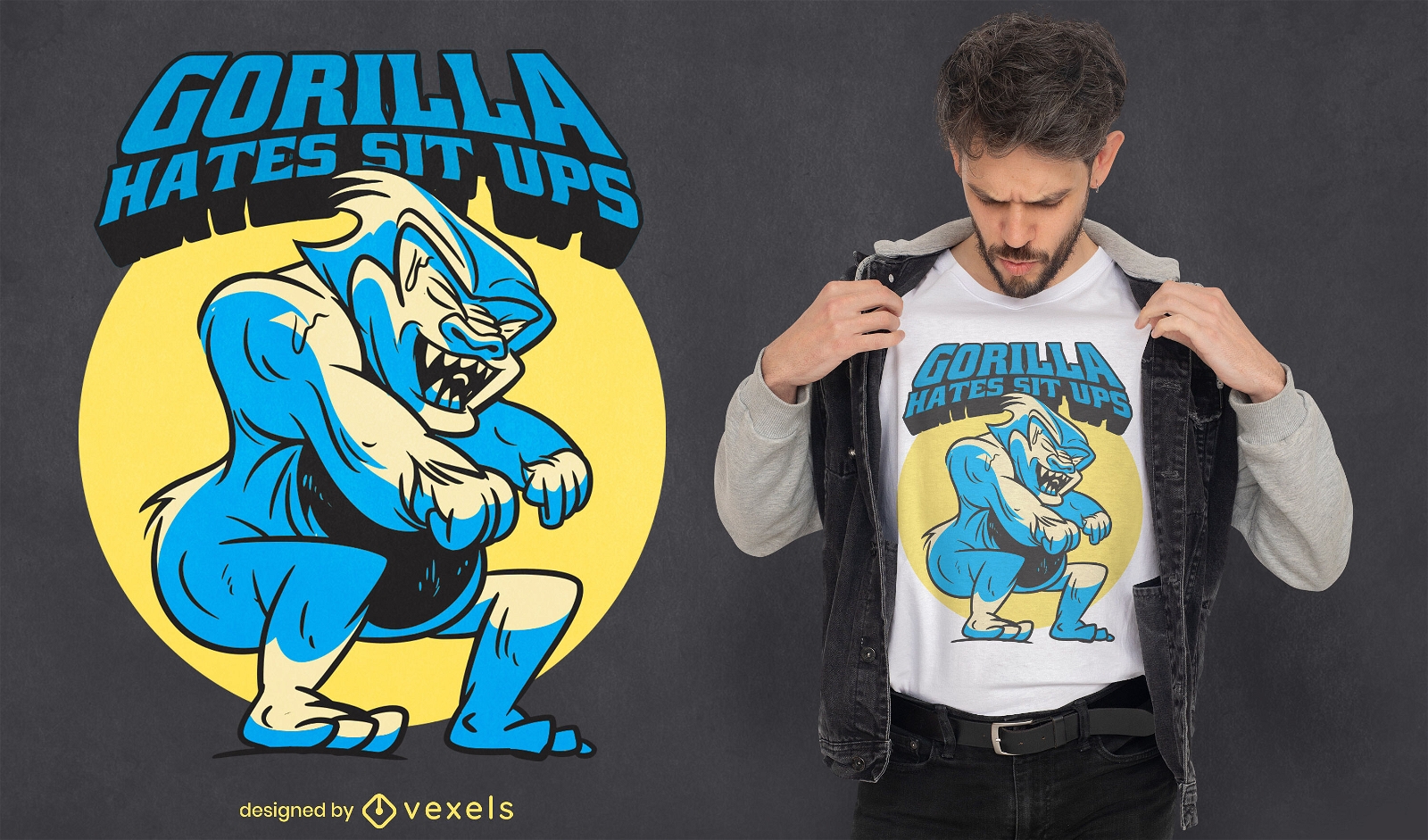 Gorilla sit ups design de camiseta de gin?stica