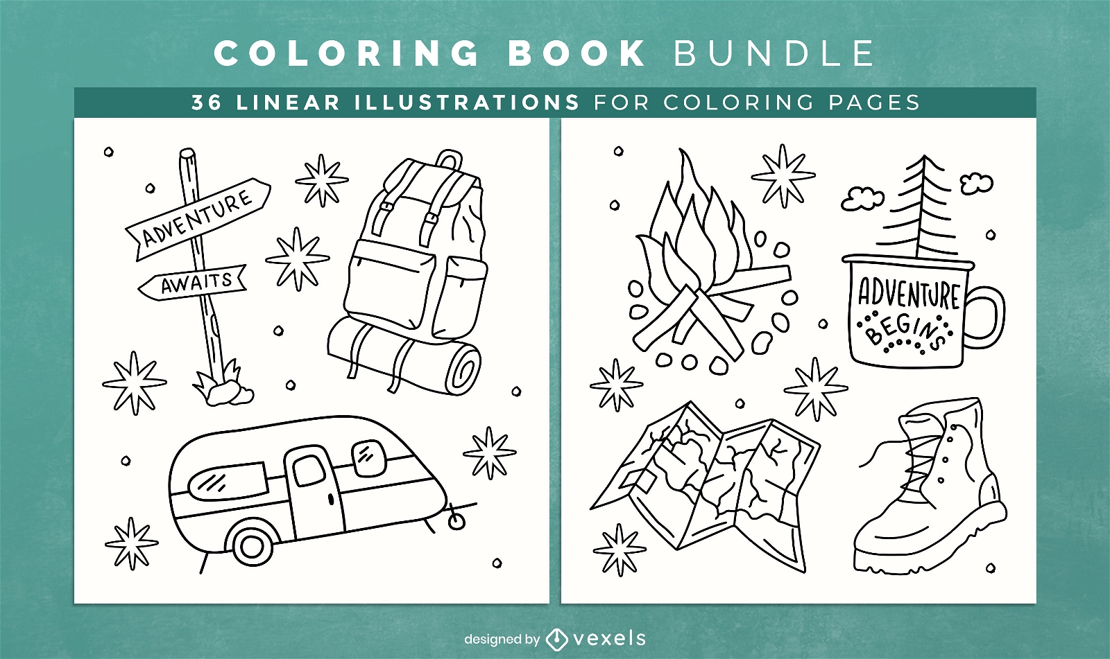 Camping coloring book pages design