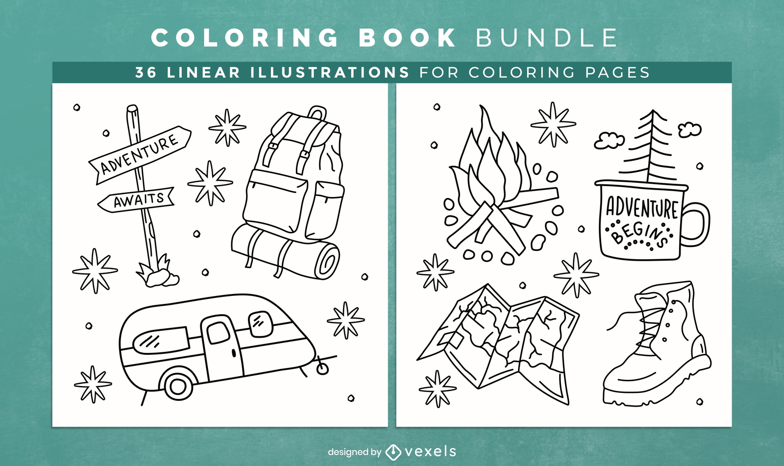 Diseño de páginas de libro para colorear de camping