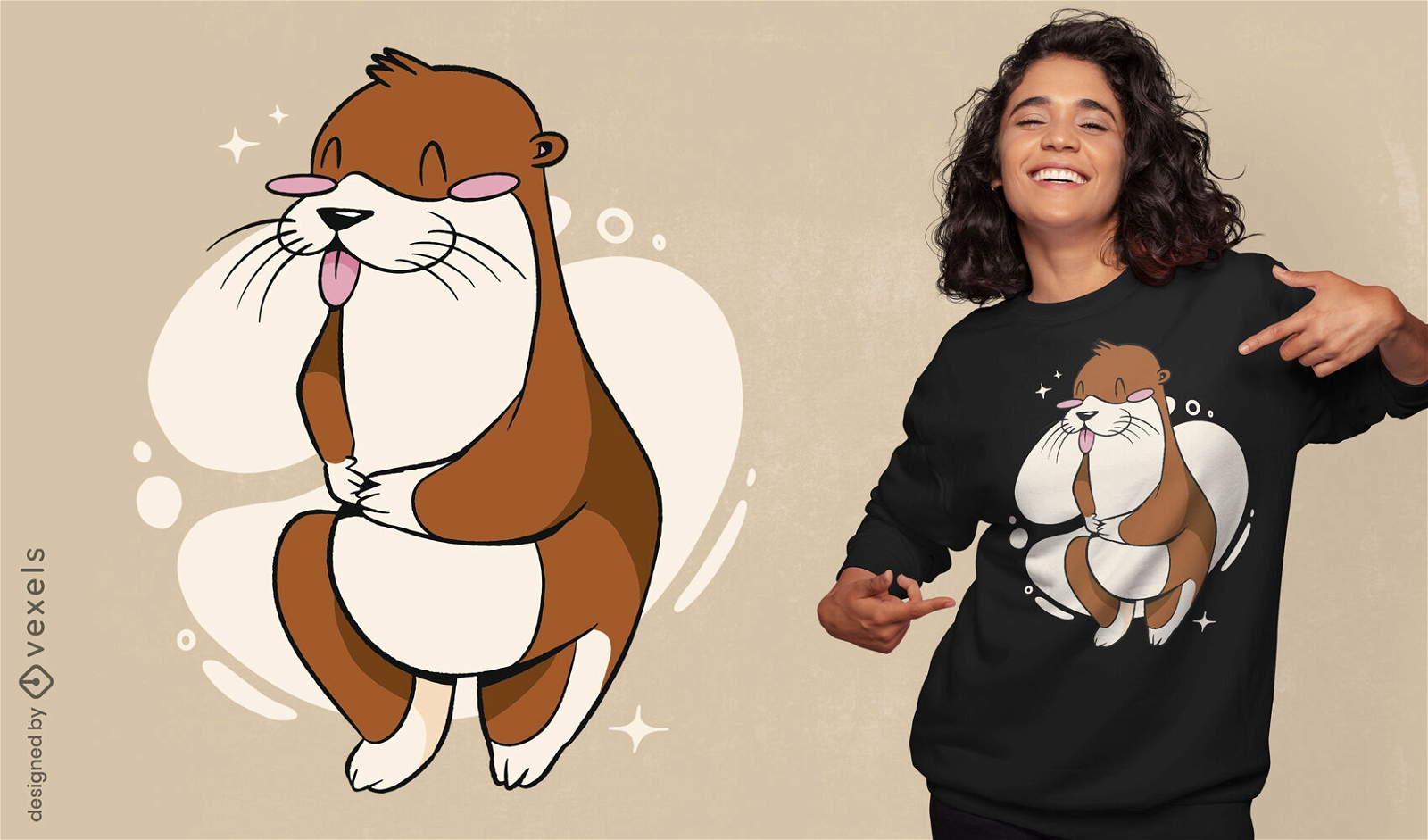 Design de camiseta de desenho animado de lontra fofa