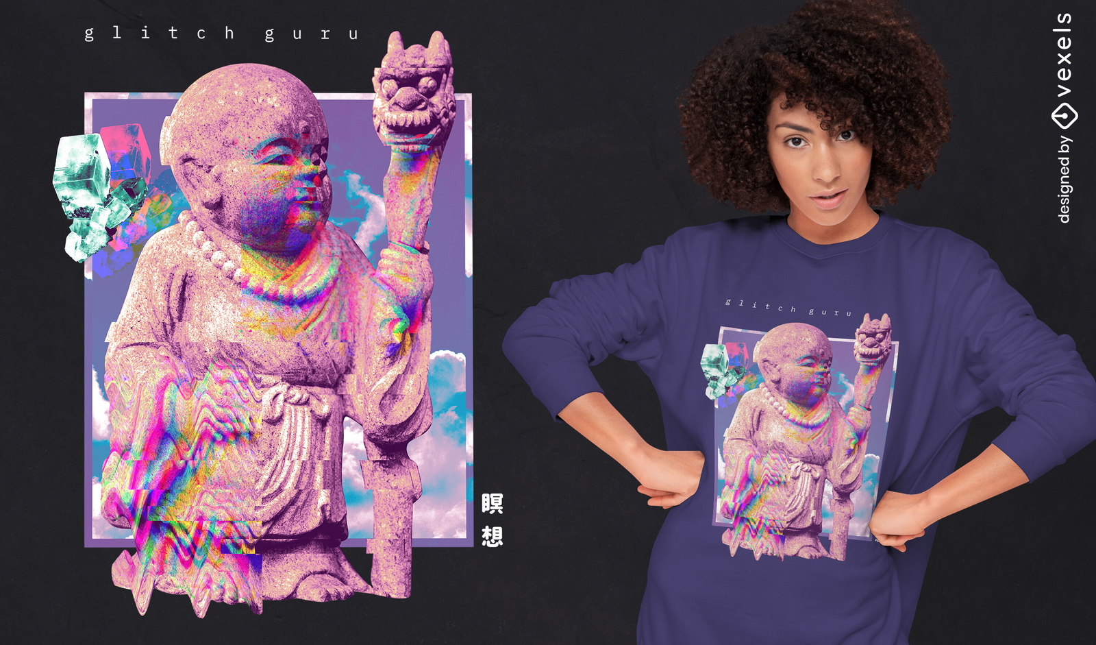 Diseño de camiseta de buda glitch