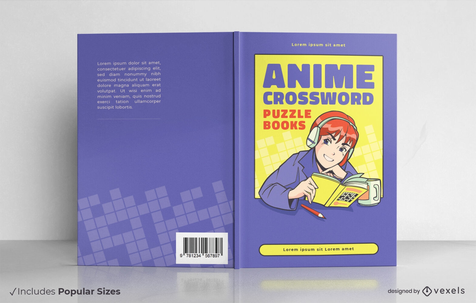 Diseño de portada de libro de crucigramas de anime