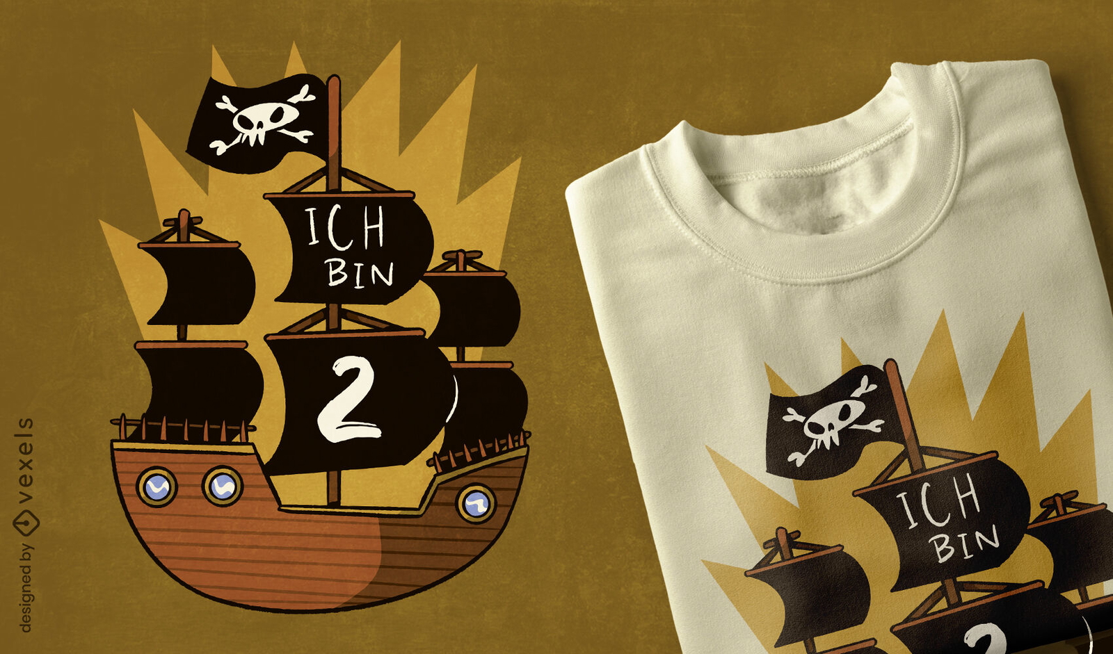 Design de camiseta de navio pirata de 2º aniversário