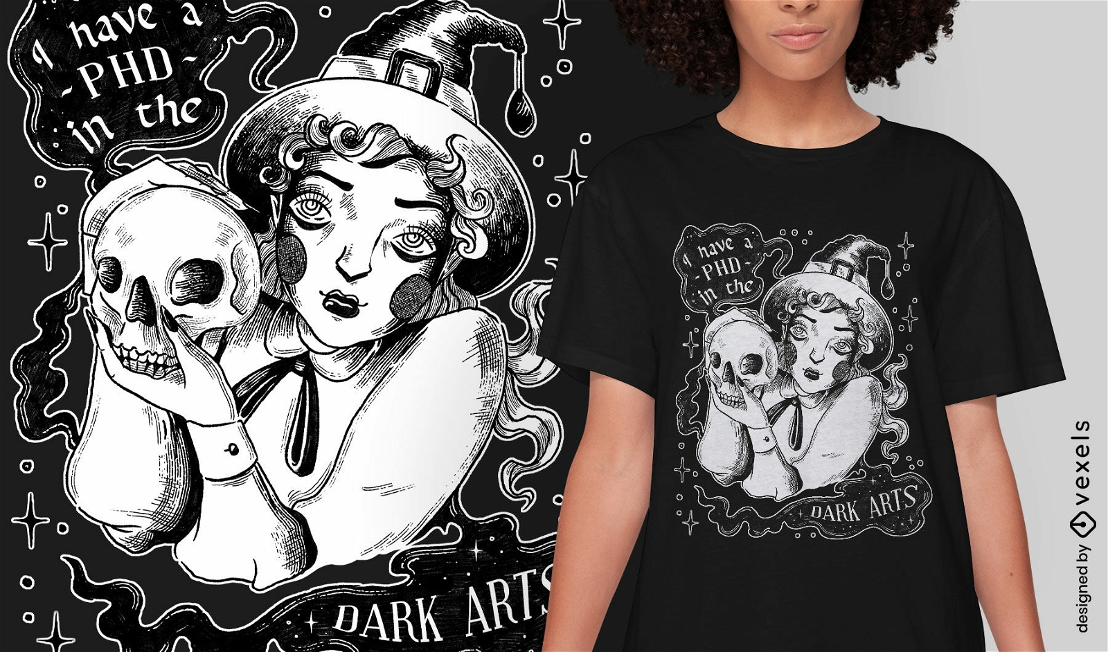 Witch with skull t-shirt design