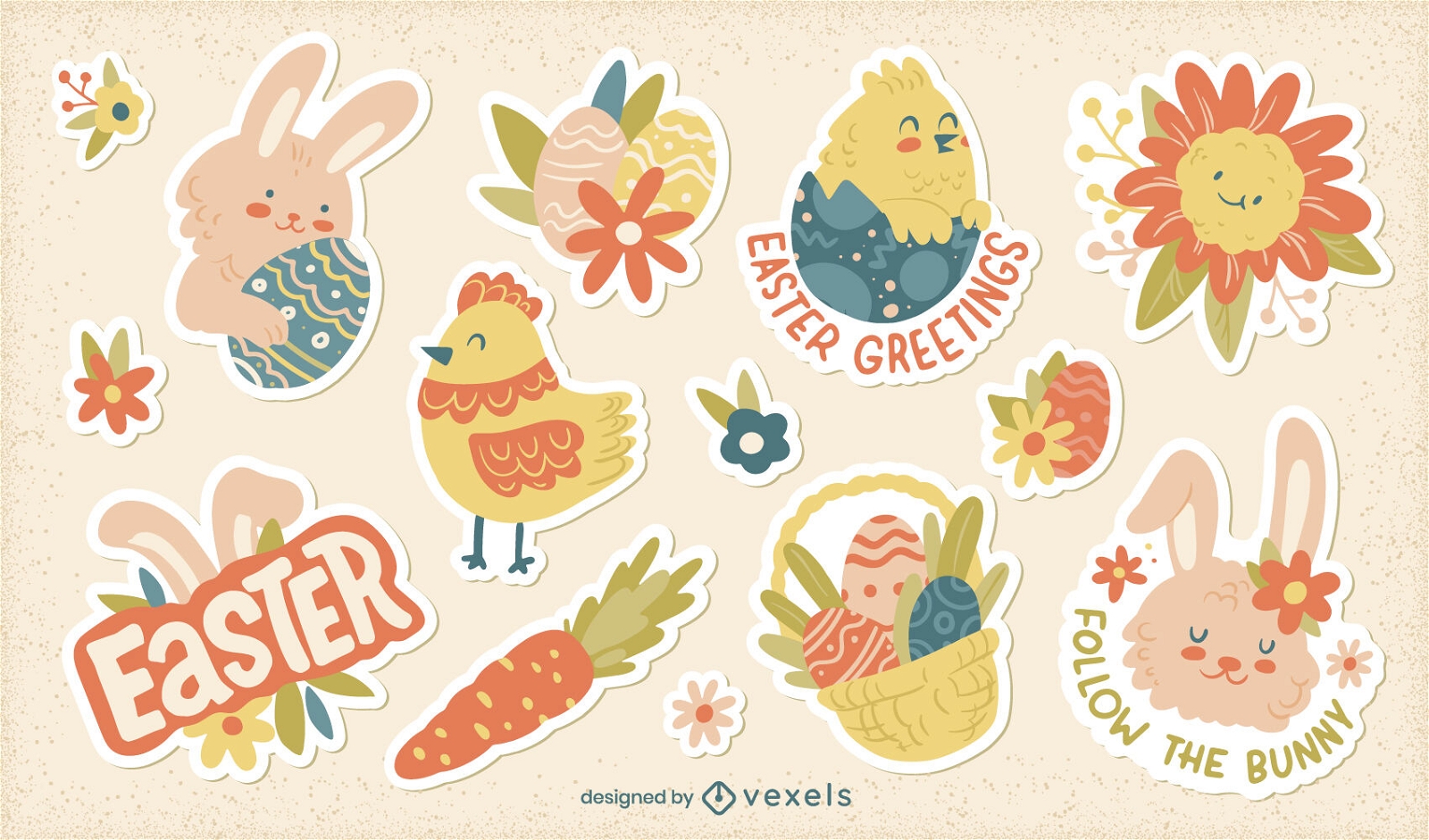 Easter characters stickers set