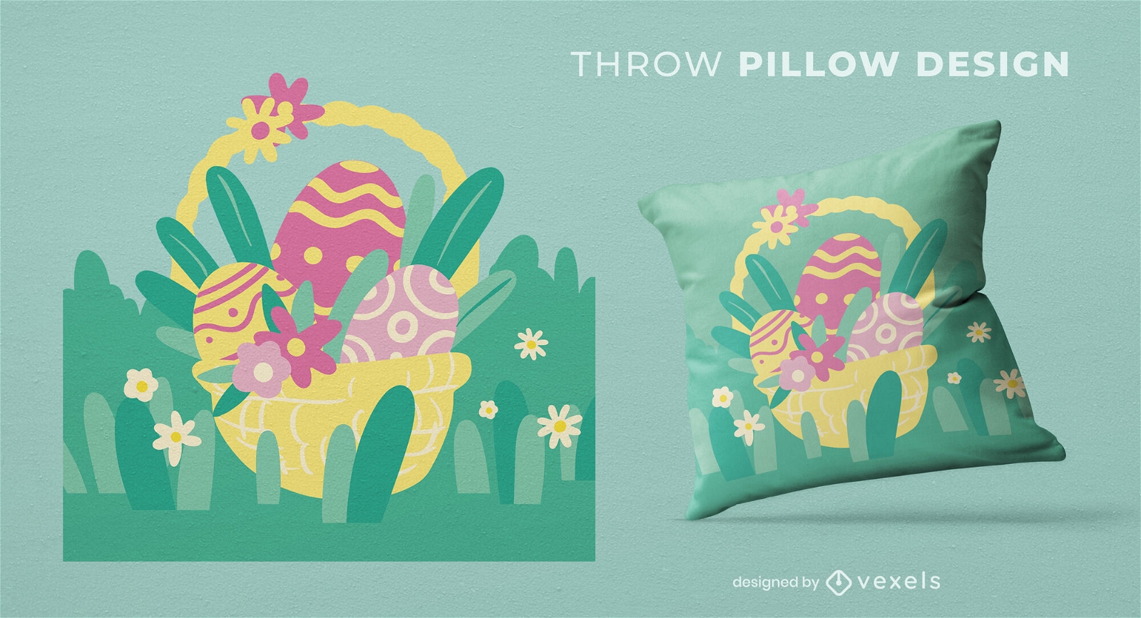 Easter egg basket throw pillow design