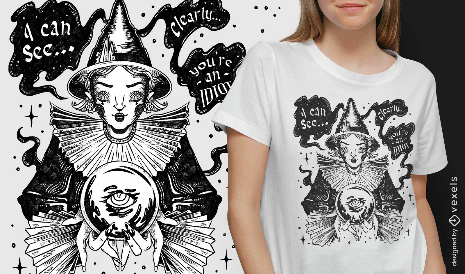 Crystal ball witch t-shirt design