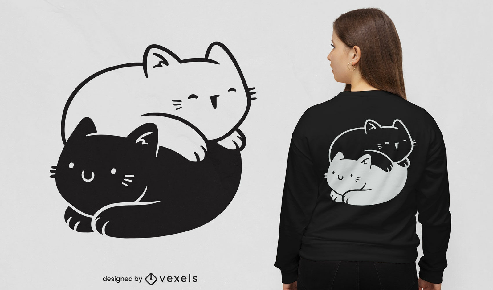 Diseño de camiseta de animales de gatos yin yang.