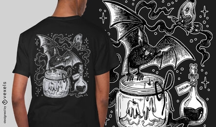 Design de camiseta de morcego de magia negra