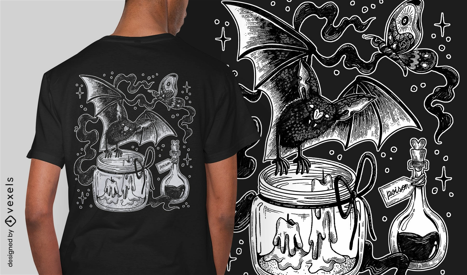 Diseño de camiseta de murciélago mágico oscuro