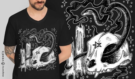 Diseño de camiseta de calavera y serpiente de pentagrama.