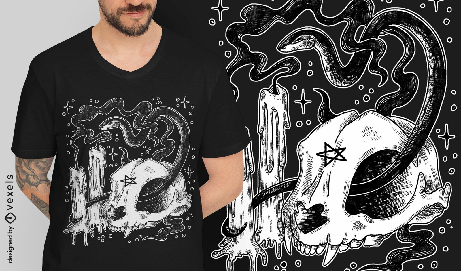 Pentagram skull and snake t-shirt design