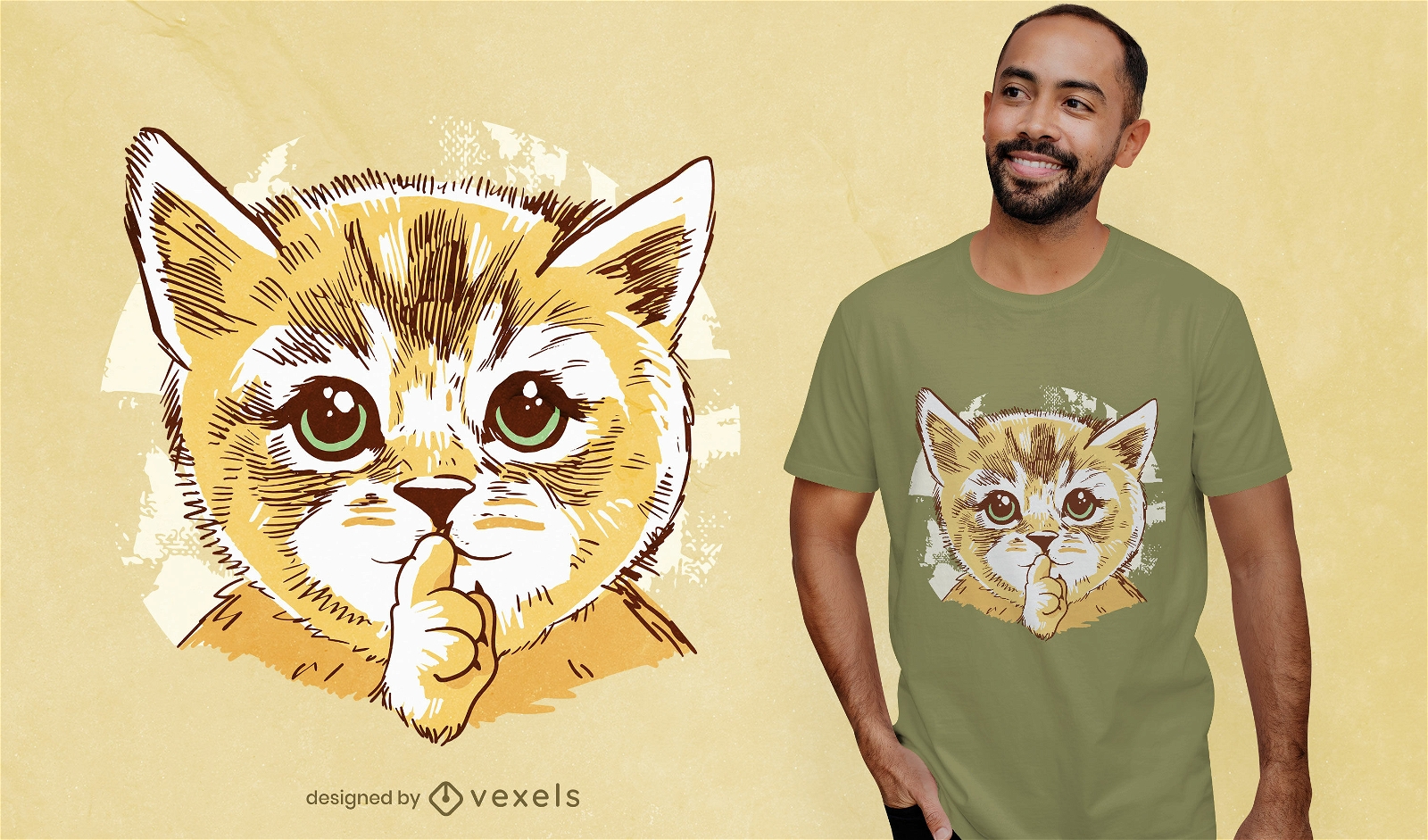 Design de camiseta de shush de gato fofo