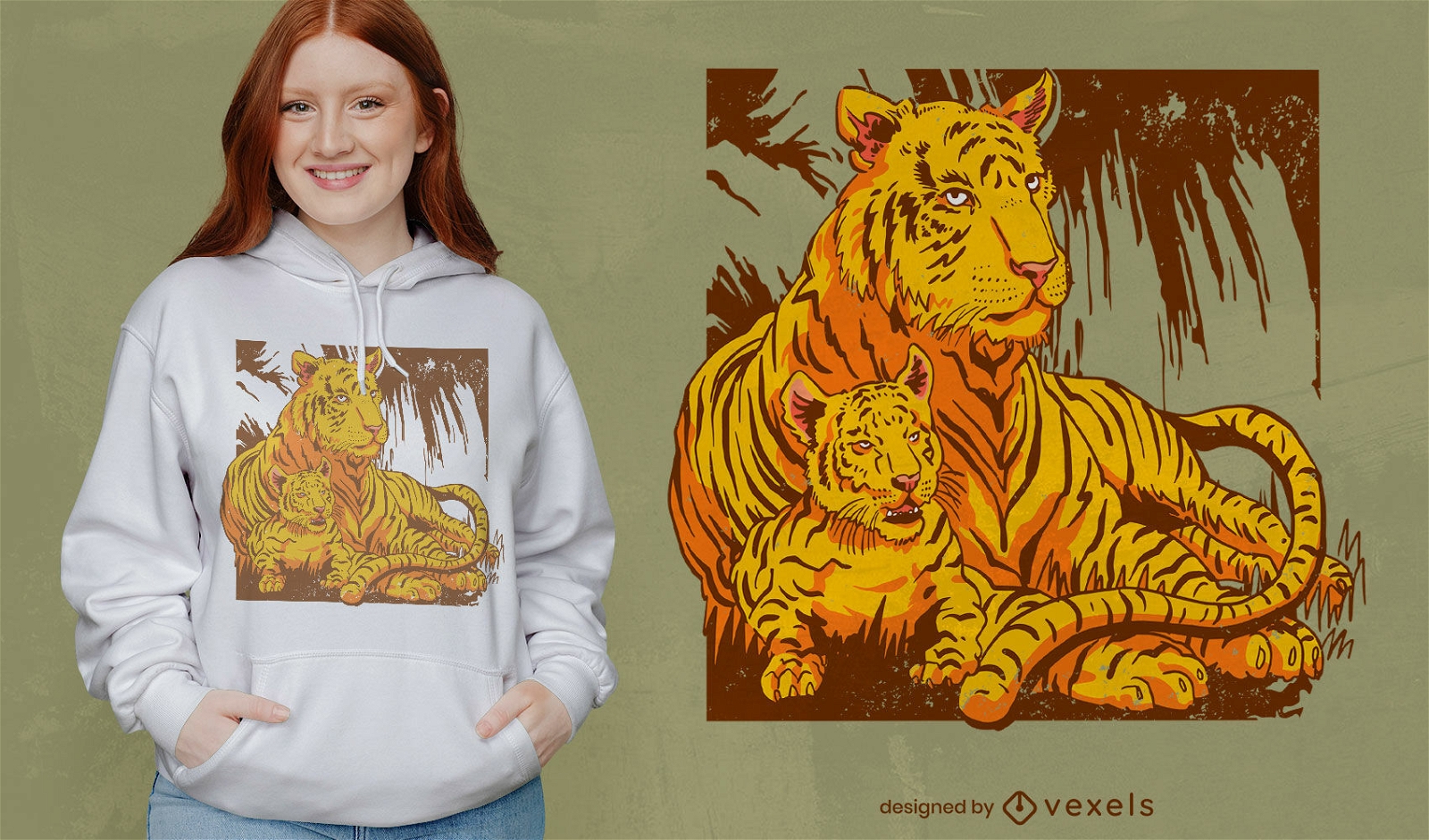 Diseño de camiseta de animales salvajes de tigre y cachorro.