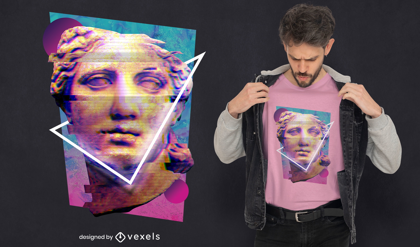 Glitch Framed Statue T-shirt Design PSD Editable Template