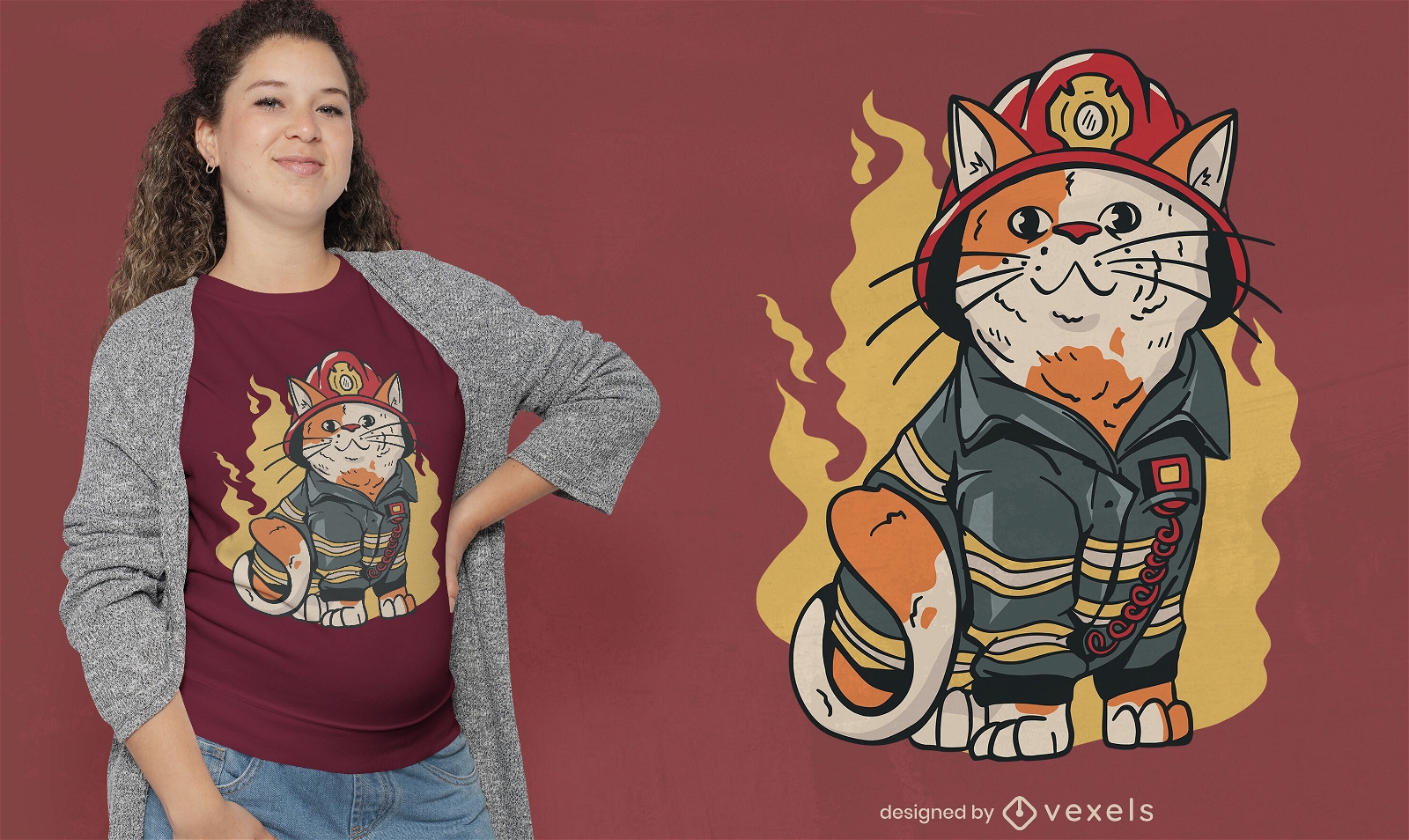 Feuerwehrmann-Katzen-T-Shirt-Design