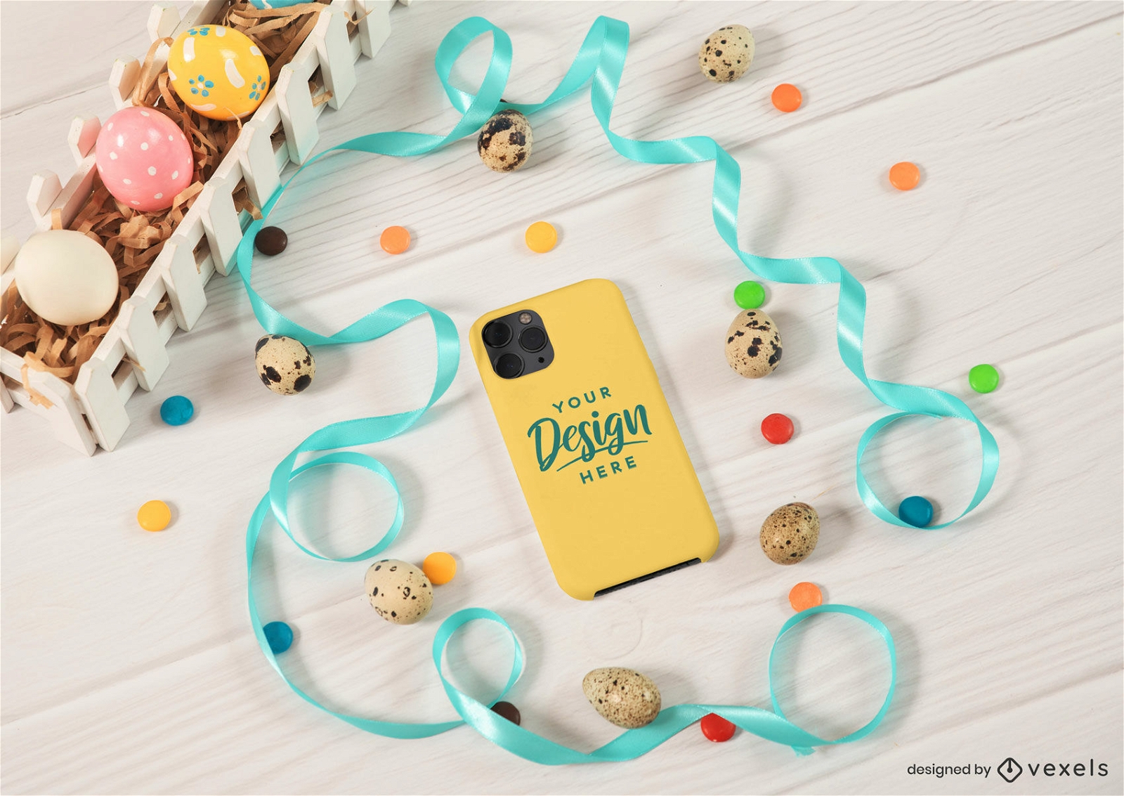 Painted Easter eggs phone case mockup
