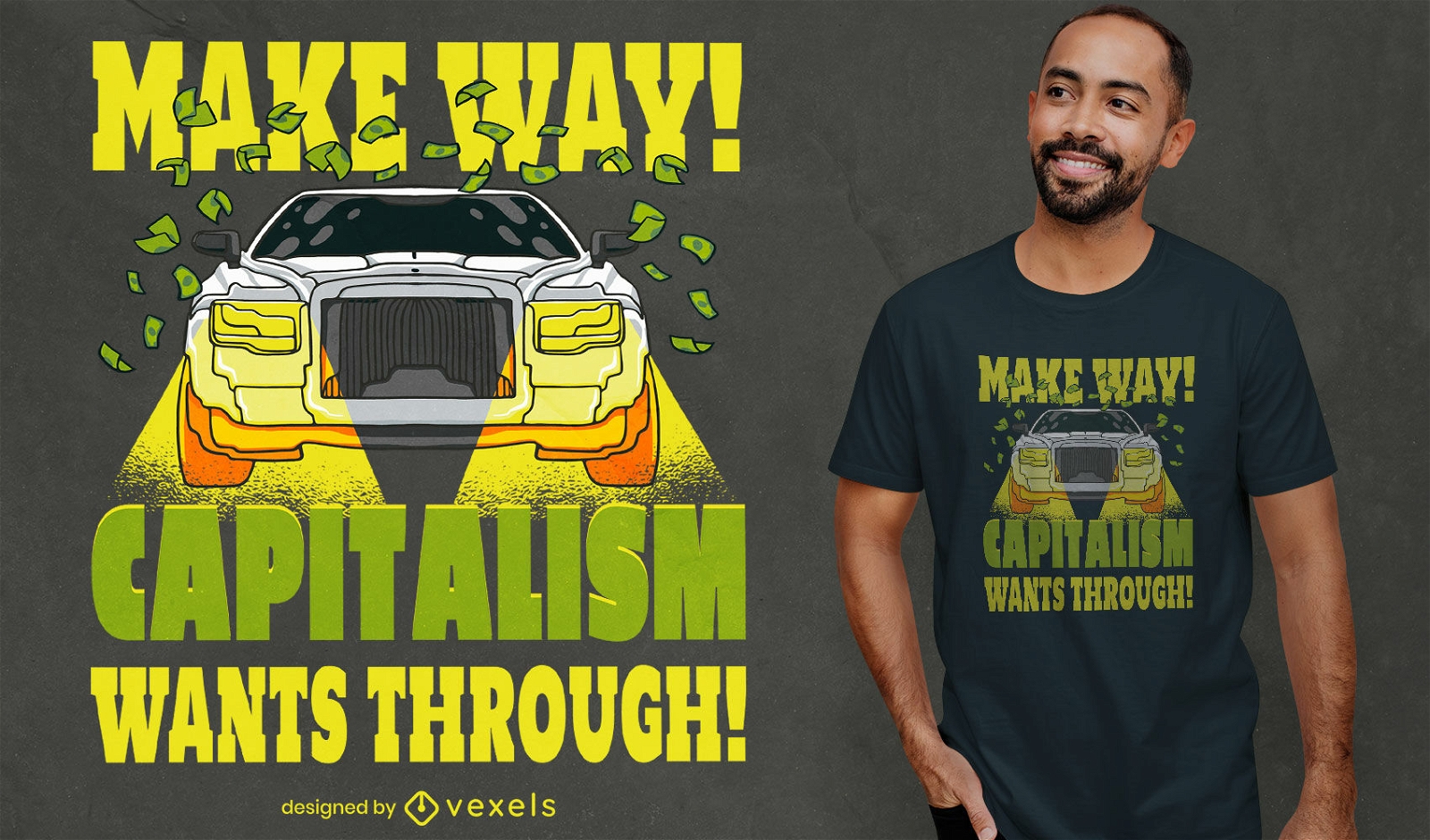 Dise?o de camiseta de capitalismo de coche y dinero.