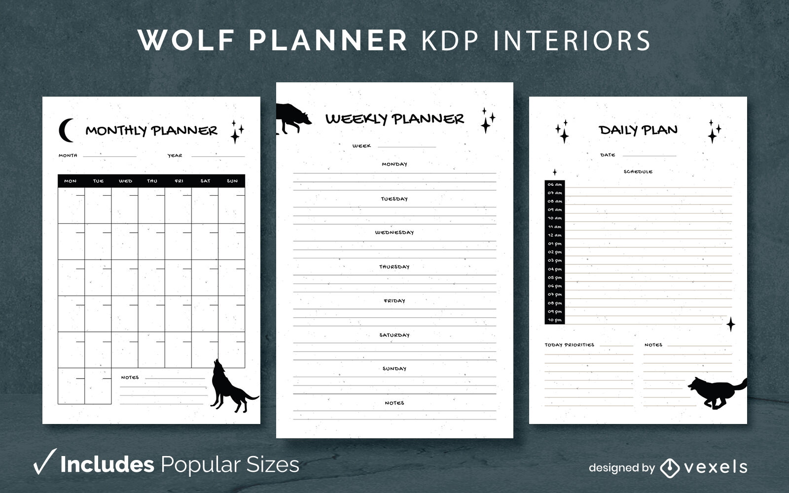 Modelo de design de diário do planejador de lobo KDP