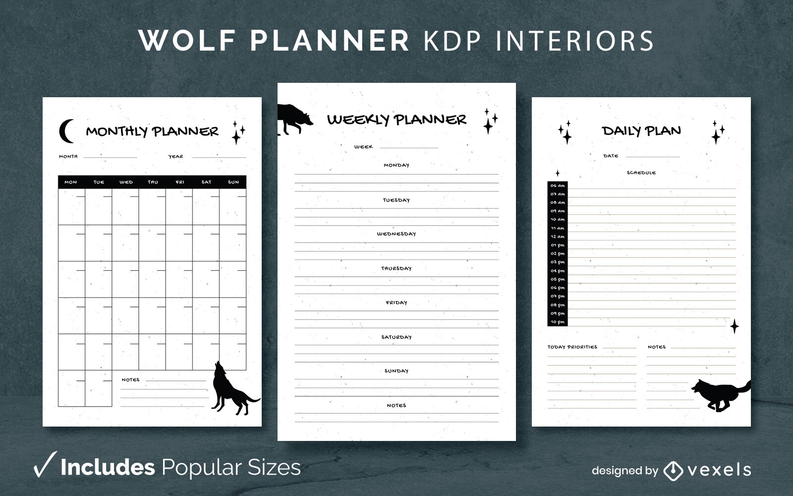 Wolf planner diary design template KDP