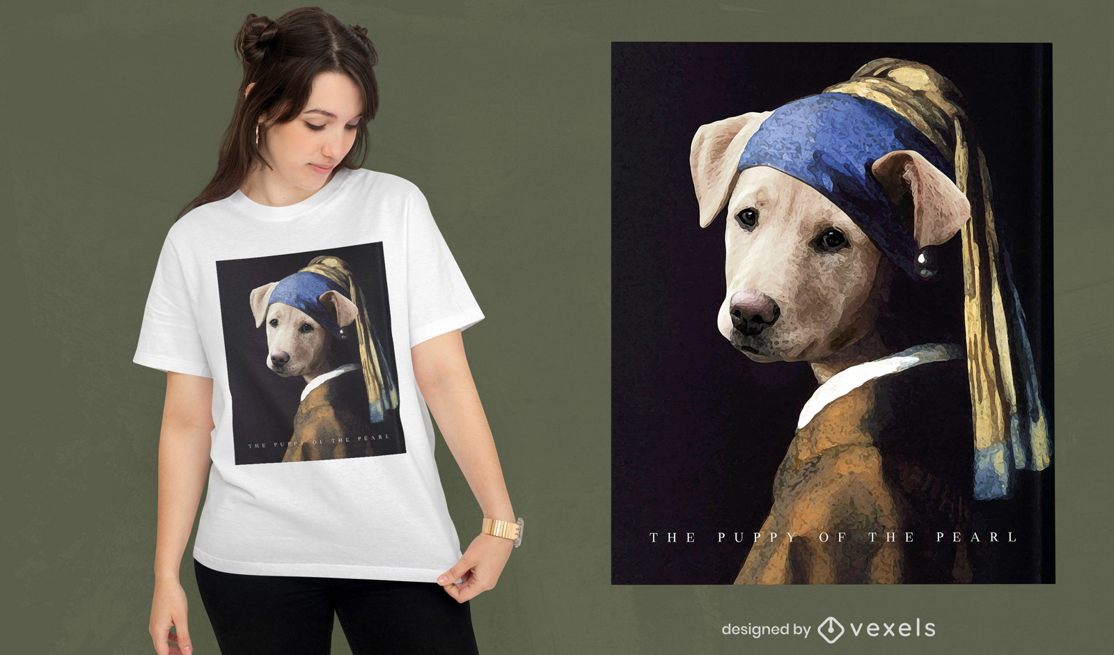 Filhote de cachorro com um design de t-shirt de p?rola