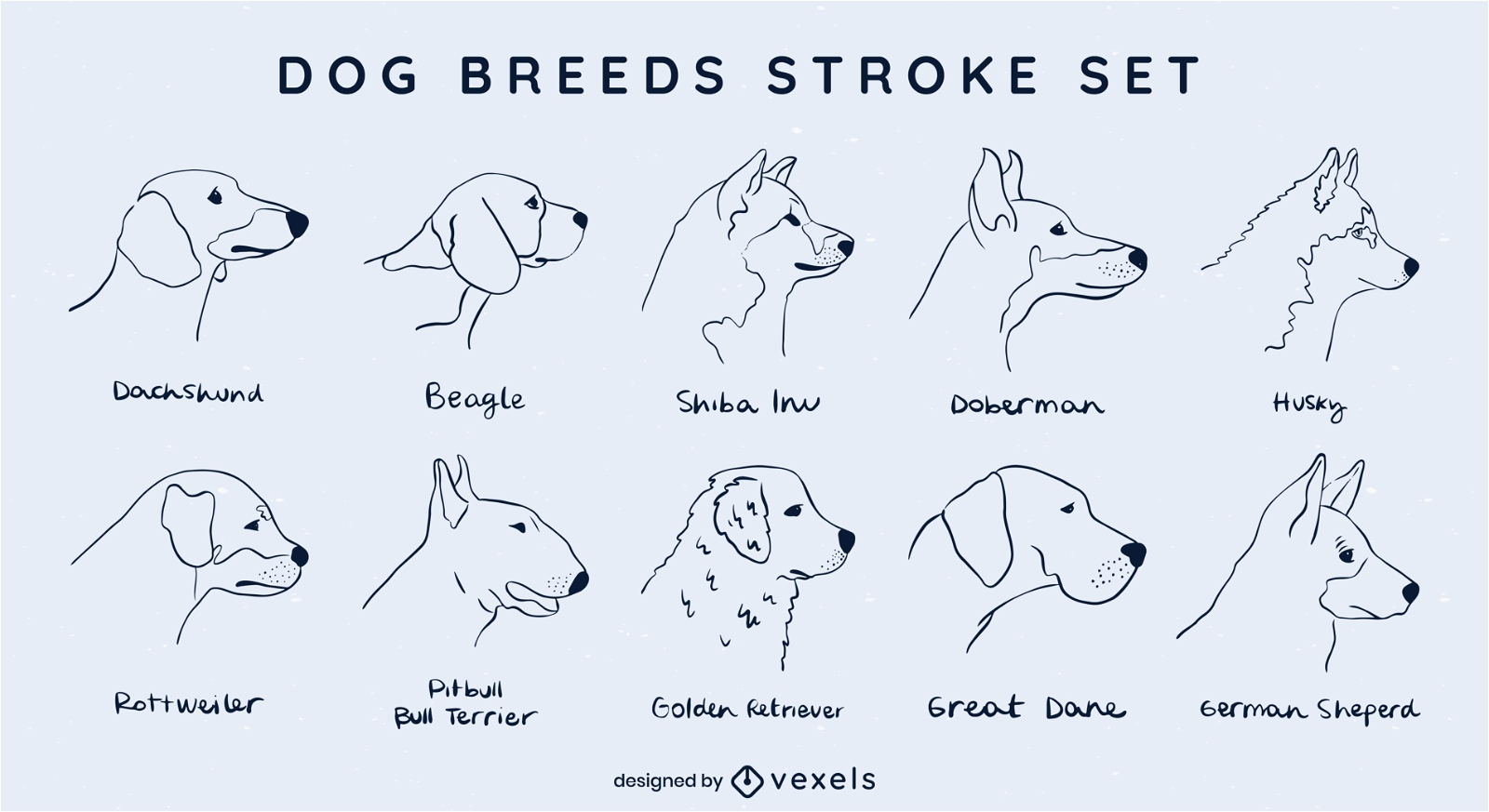 Dog breeds stroke set