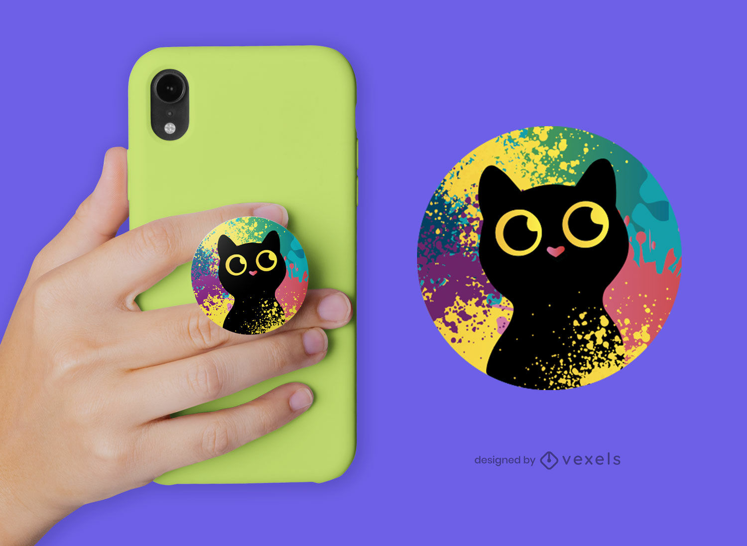 Diseño popsocket de gato negro