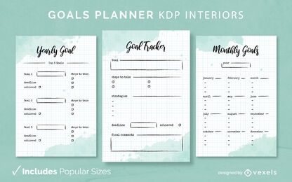 Modelo de design de diário de planejador de metas em aquarela KDP