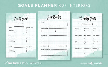 Watercolor goal planner Diary Design Template KDP