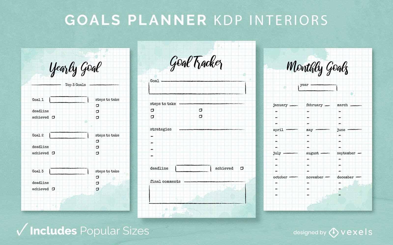 Modelo de design de diário de planejador de metas em aquarela KDP