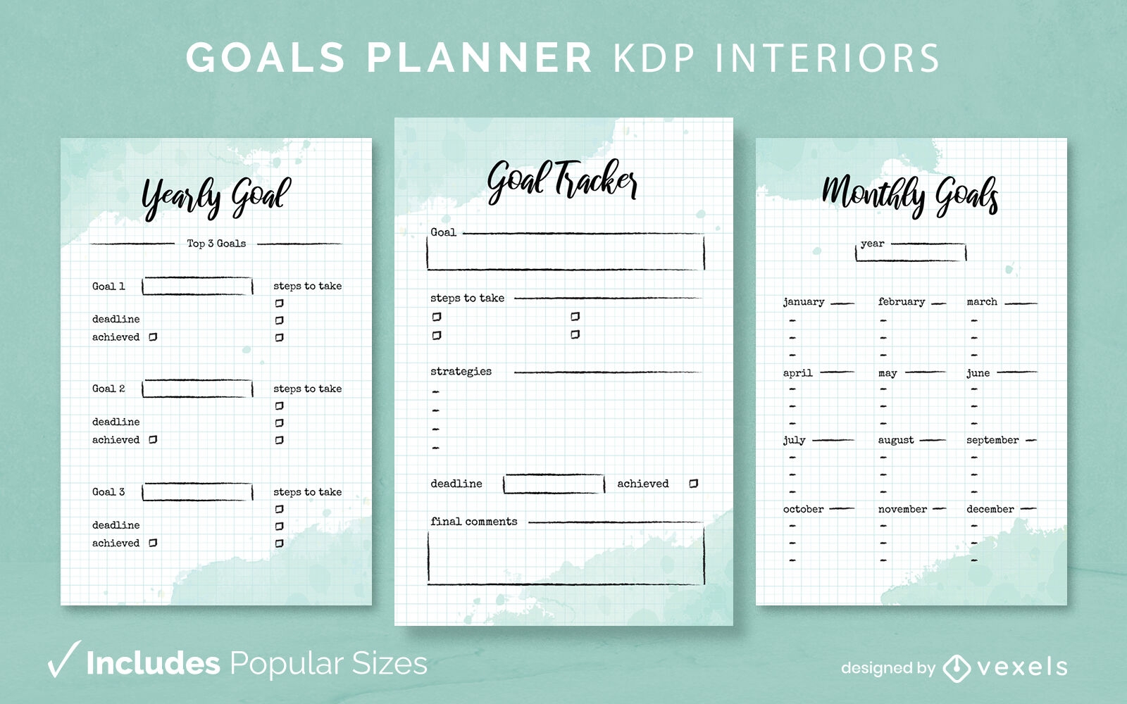 Watercolor goal planner Diary Design Template KDP