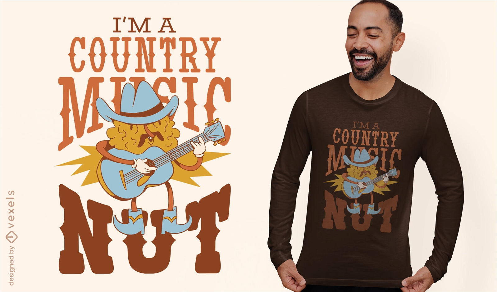 Diseño de camiseta de personaje de música country.