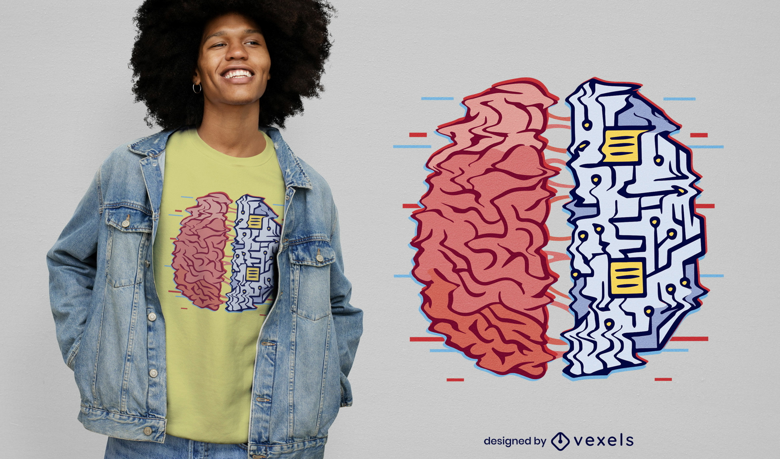 Diseño de camiseta de cerebro humano de máquina.