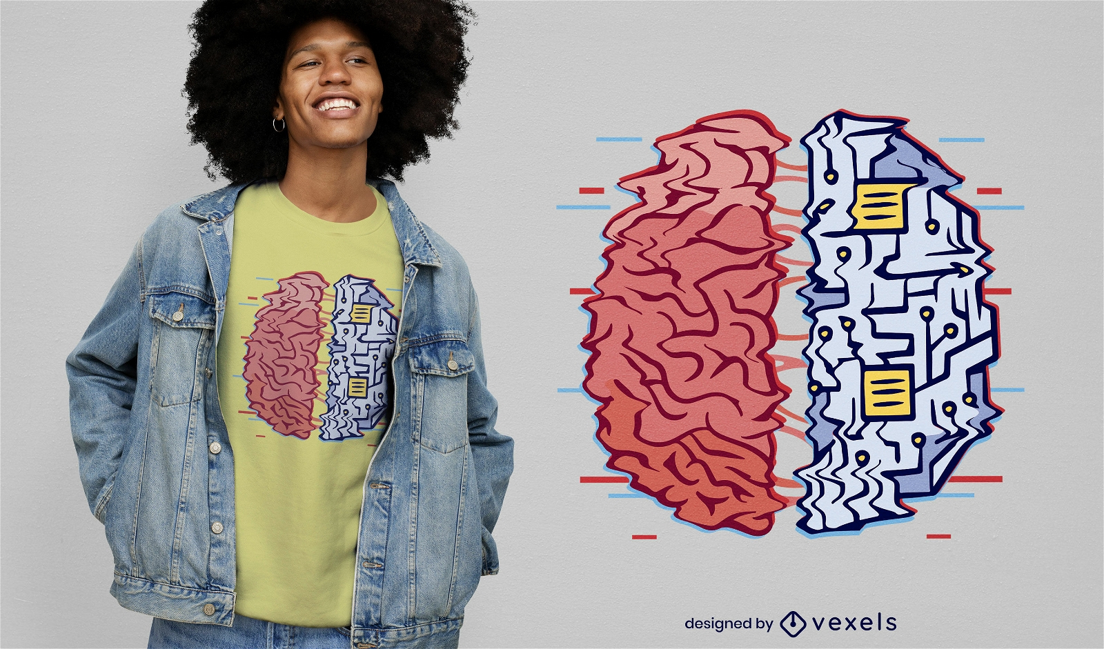 T-Shirt-Design des menschlichen Gehirns der Maschine